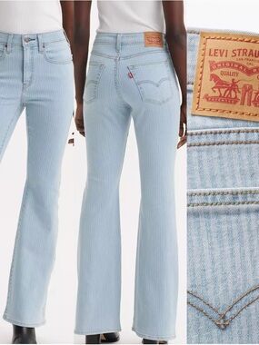 NWT Levi's 726 High Rise Flare Jeans Light Blue Striped Stretch Jeans